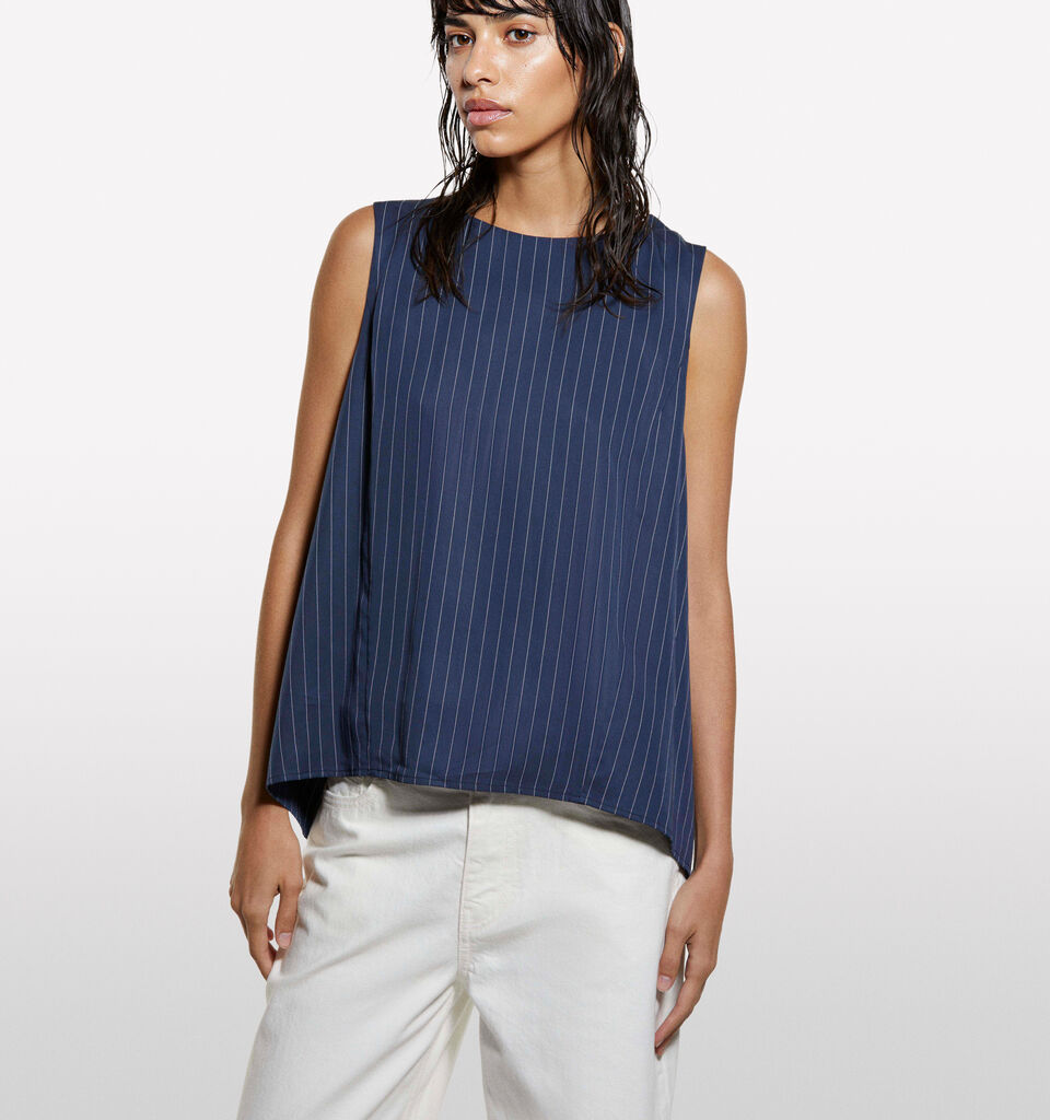 Pinstripe top with open back - women's tops - Blue | Sisley image number 3